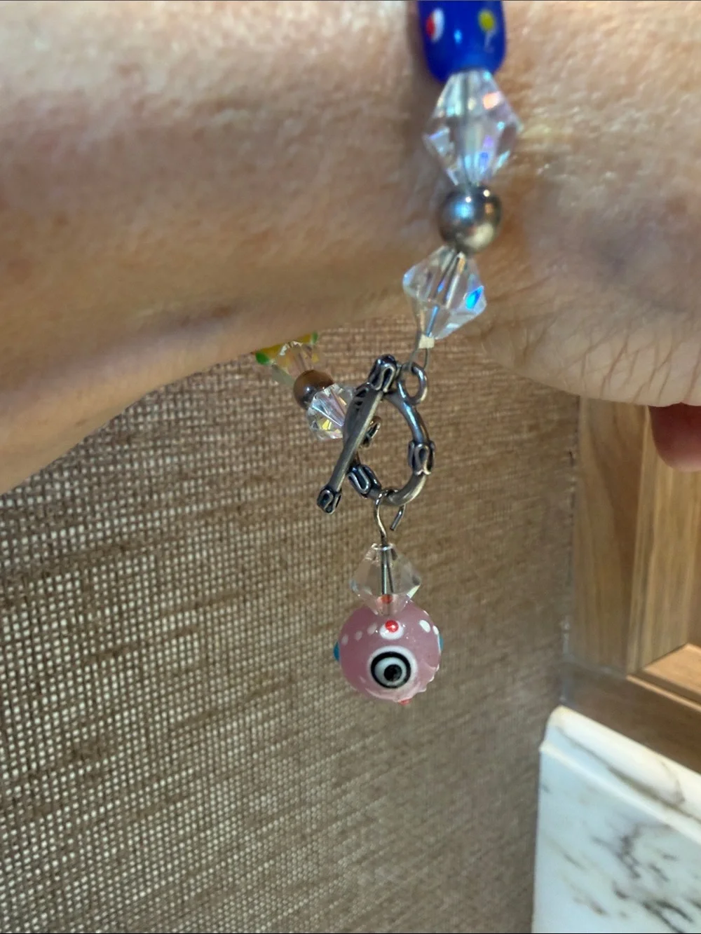 Colorful Glass Bead Bracelet with “evil eye” Charm